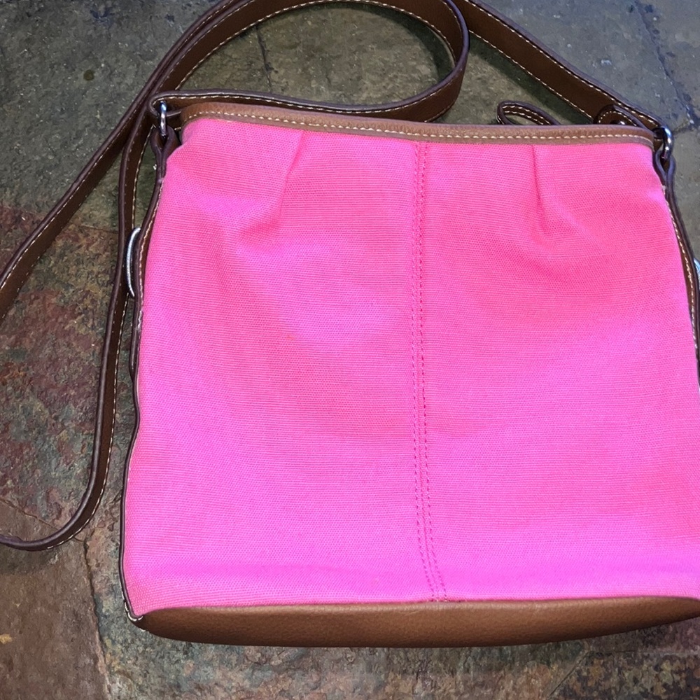 Pink and Brown‎ Crossbody Bag with Textured Material